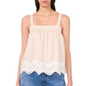 Parker Ivory Scalloped Babydoll Blouse Tank Too